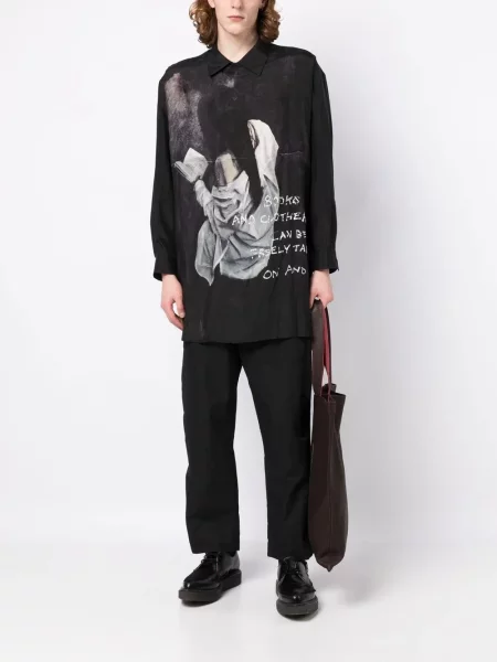 Dlouhá košile Yohji Yamamoto s potiskem černá