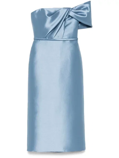 Sukienka koktajlowa Amsale z kokardką garniturowa niebieska