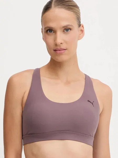 Спортен сутиен Puma лилаво с изчистен дизайн виолетово