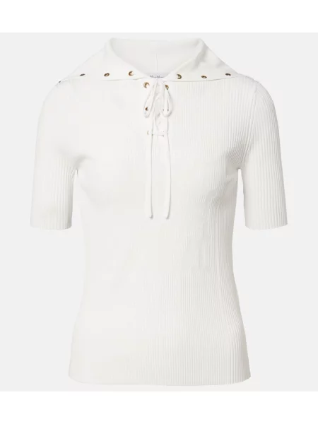 Top Max Mara cu șireturi tricotate alb