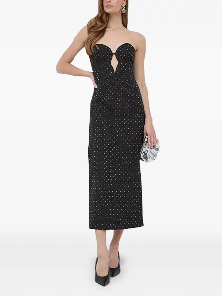 Sukienka midi Bardot z kryształkami bez ramiączek czarna