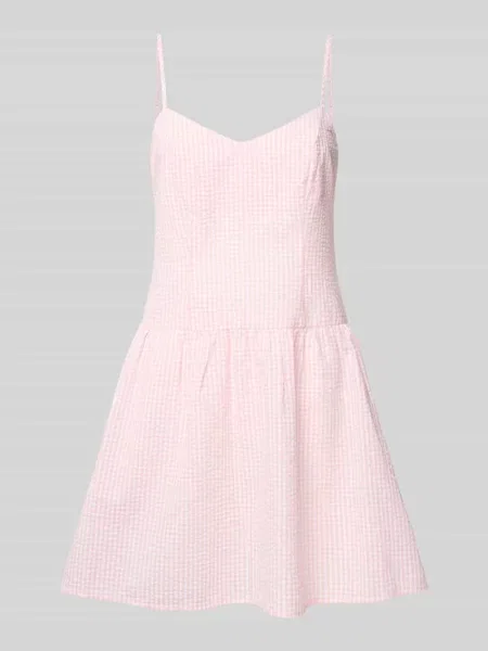 Sukienka mini z dekoltem w kształcie serca i cienkimi ramiączkami Review różowa