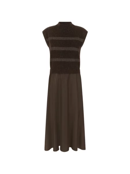 Rochie midi Peserico fără mâneci cu dungi maro
