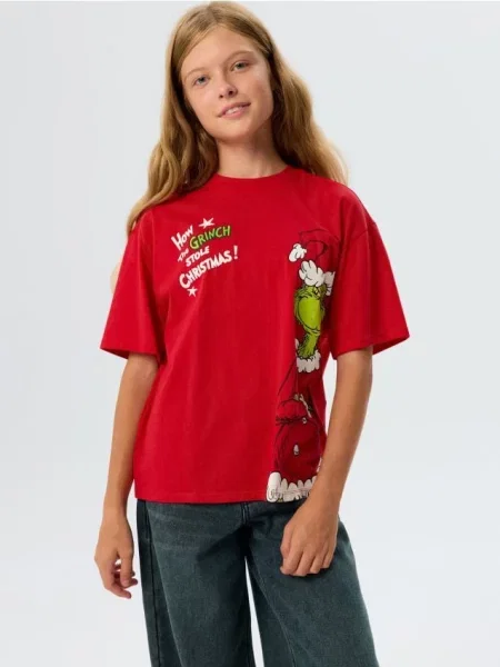 Sinsay tričko s vánočním motivem Grinch červená