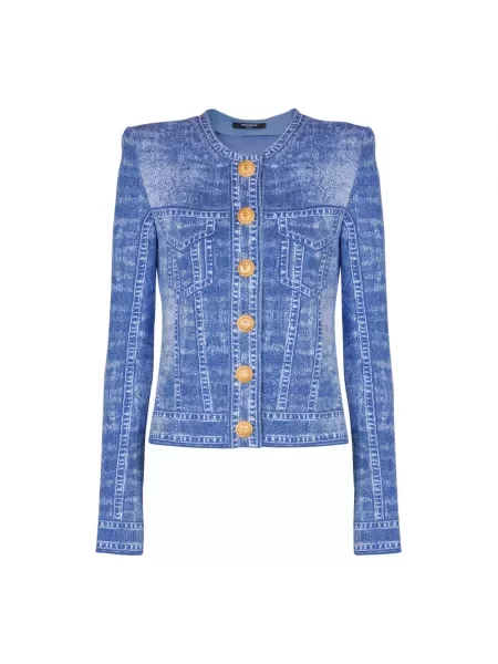 Dzianinowy kardigan Balmain niebieski