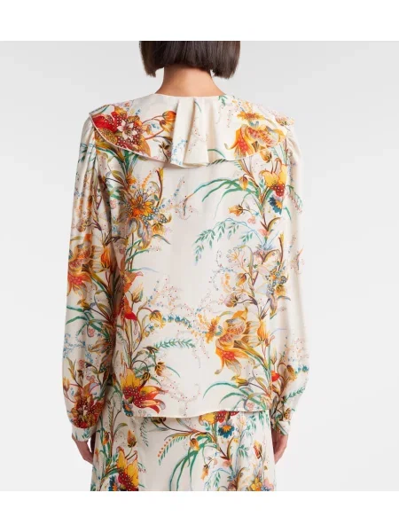 Cămașă Etro cu model floral cu volane alb
