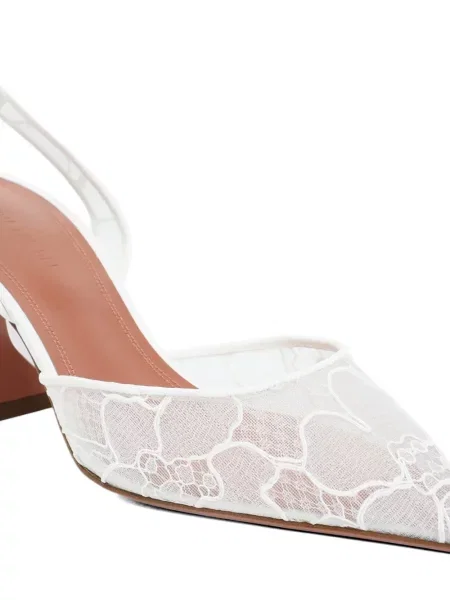 Pantofi cu toc Amina Muaddi din dantelă slingback alb