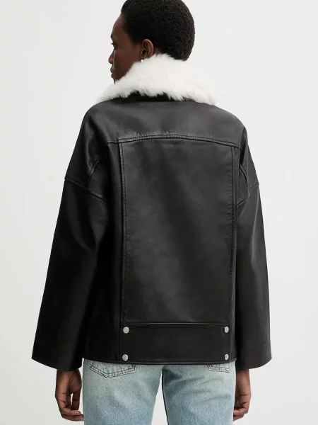 AllSaints geacă ramones de piele VENDRA de tranziție oversize negru