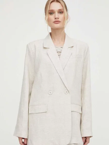 Gestuz blazer din amestec de in cu doua randuri de neted bej