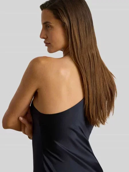 Dopasowana sukienka wieczorowa z wycięciem na jedno ramię Lauren Ralph Lauren niebieska