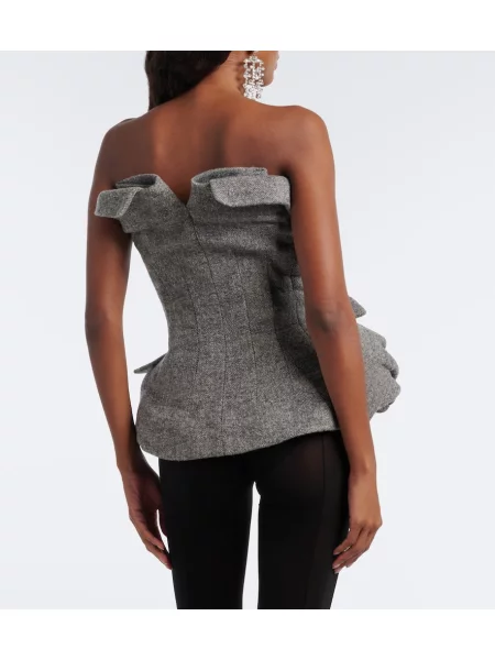Top Magda Butrym de lână cu model herringbone gri