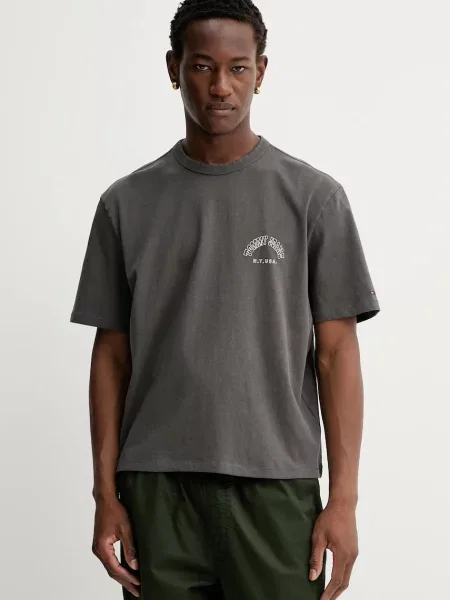 Tričko Tommy Jeans s potiskem šedá