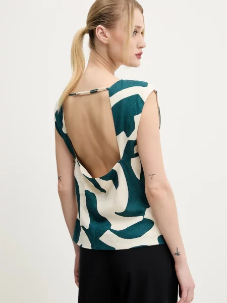 Lněná halenka Abercrombie & Fitch vzorovaná béžová