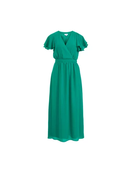 Maksi sukienka maxi Vila z dekoltem w serek z falbankami zielona