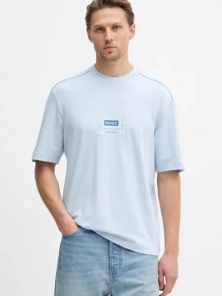 HUGO Blue T-shirt Nurazti niebieska