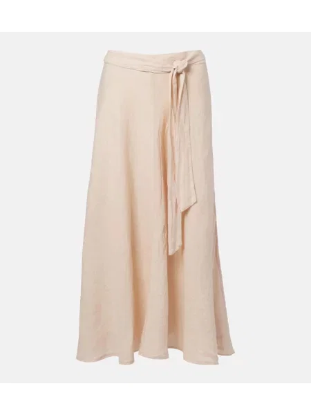 Fustă midi Velvet de in până la genunchi bej