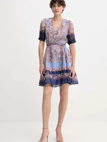Hale BOB sukienka z dodatkiem jedwabiu granatowy mini rozkloszowana