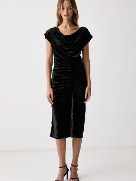 DKNY rochie drapată din velur negru