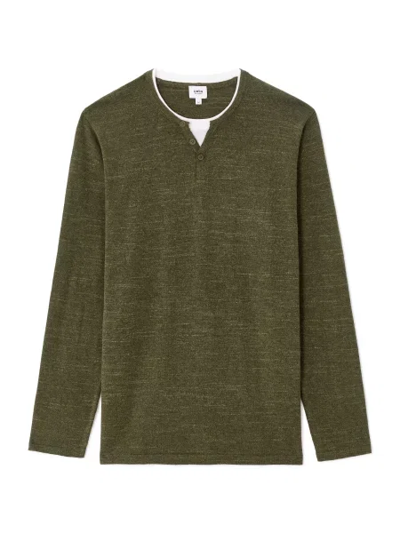 Pulover Celio cu guler henley verde
