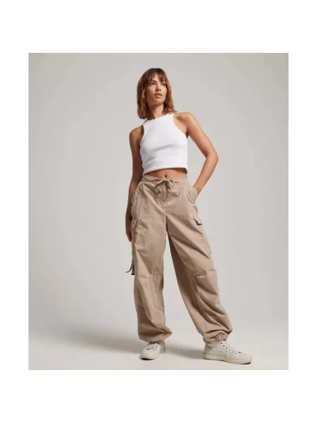 Spodnie spadochronowe typu baggy Superdry brązowe
