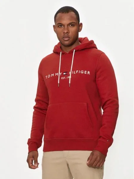 Tommy Hilfiger mikina s kapucňou pánska s bavlnou červená