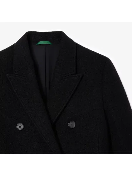 Lacoste Wełniany Płaszcz Regular Fit czarny