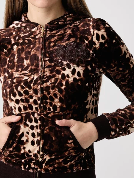 Juicy Couture кофта на застібці з капюшоном ABSTRACT ANIMAL PUFF SLEEVE ROBYN