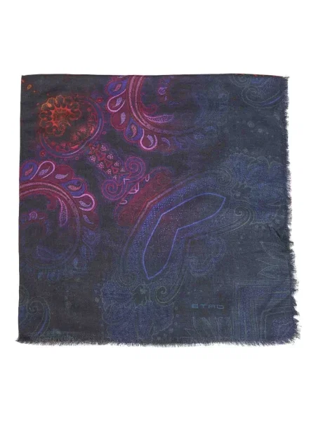 Chusta Etro z kaszmiru z wzorem paisley niebieska
