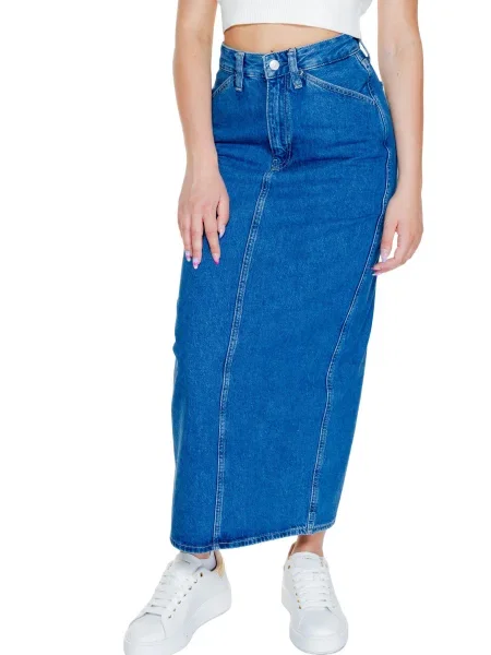 Fustă din denim Calvin Klein lungă albastru