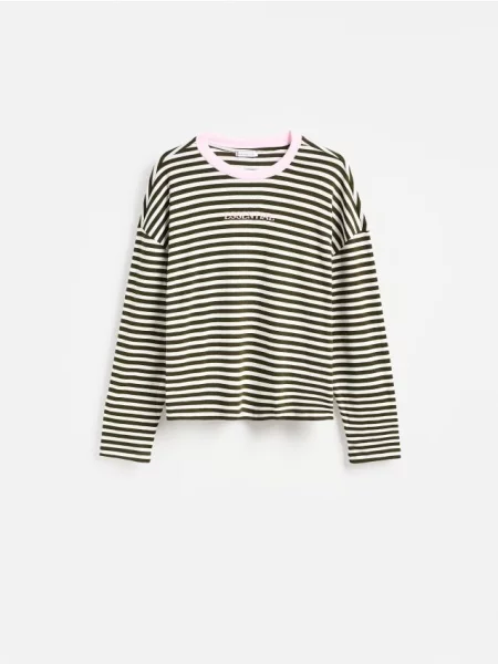 Reserved Tricou în dungi cu mânecă lungă verde