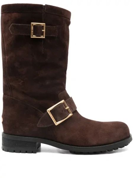 Botine Jimmy Choo din piele de căprioară cu cataramă biker maro