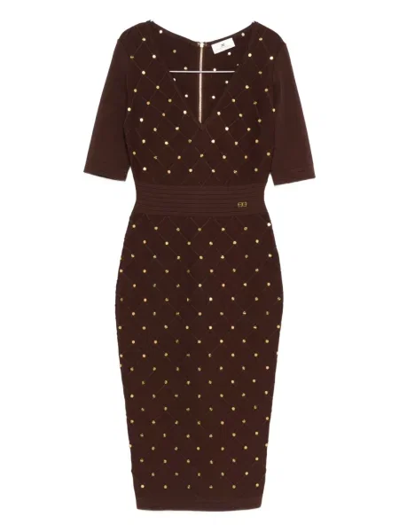 Костюм рокля Elisabetta Franchi с V-образно деколте кафяво