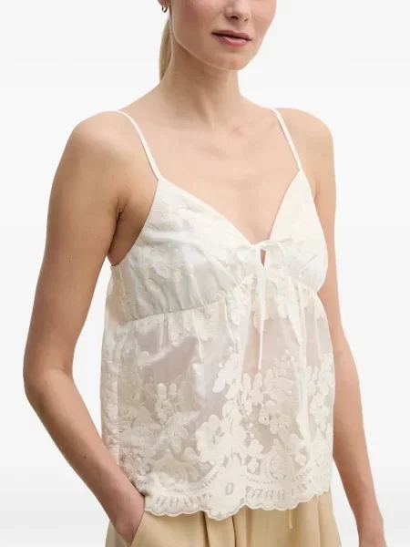 Top Gaudi cu model floral alb