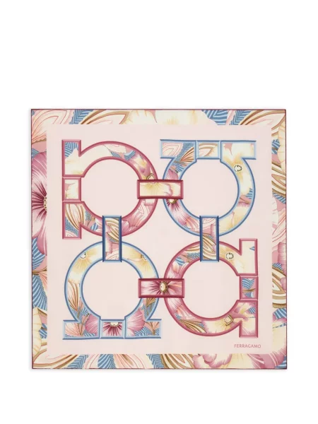 Fular Ferragamo cu model floral cu imagine roz