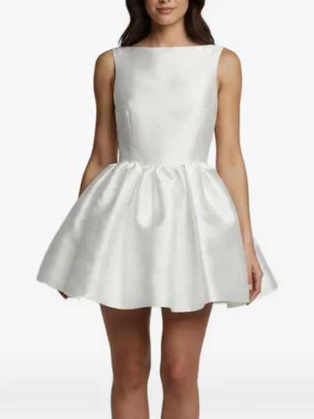 Rochie mini Solace London din satin evazată alb