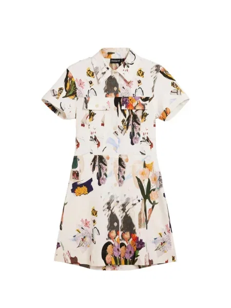 Desigual Rochie tip bluză / galben / verde închis / alb bej