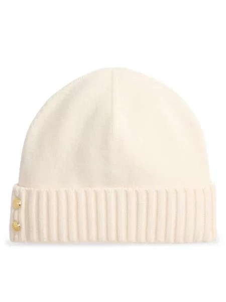 Czapka beanie z detalem z logo Lauren Ralph Lauren beżowa