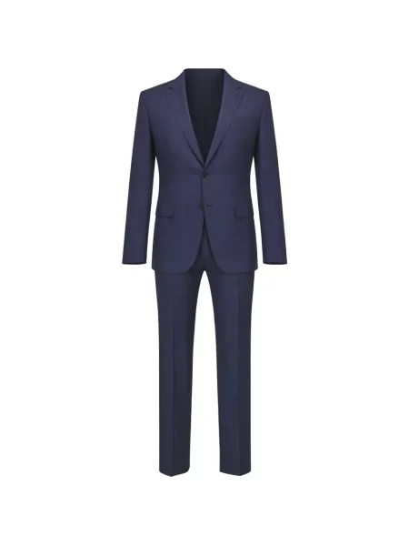 Costum Canali în carouri cu buzunare cu clapetă de costum albastru