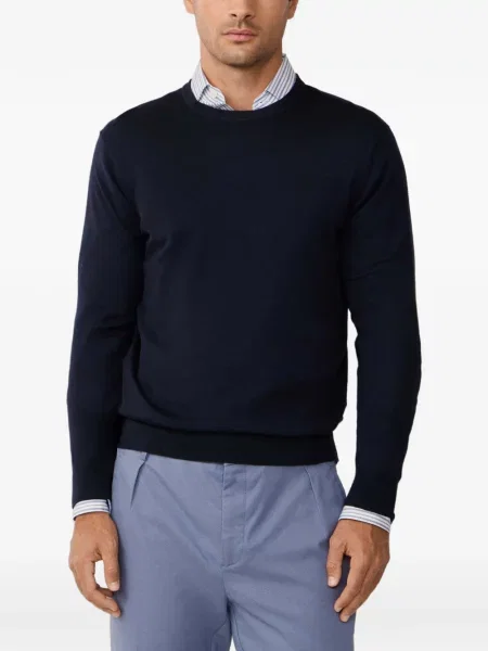 Pulover Hackett London cu decolteu rotund albastru