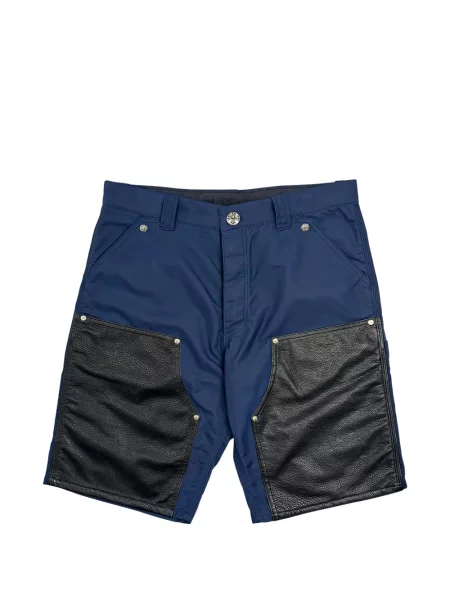 Pantaloni scurți Chrome Hearts din piele cu motiv cu inimi albastru