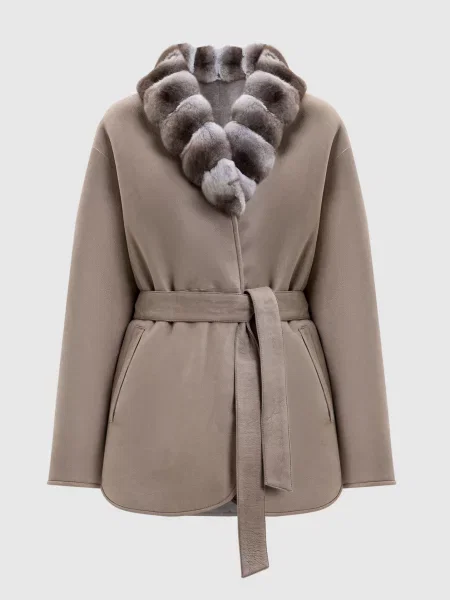 Дублянка на запах з хутром шиншили Fabio Gavazzi бежева