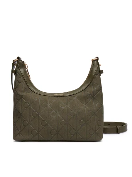 Calvin Klein Geantă Emblem Aop Sueded Shoulder Bag închis verde
