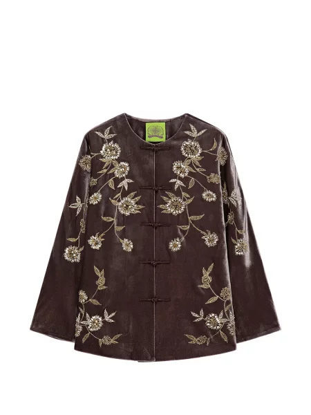 Geacă Shanghai Tang cu model floral cu mărgele roșu