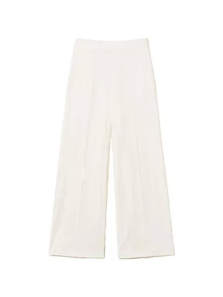 Pantaloni palazzo Twinset cu broderie alb