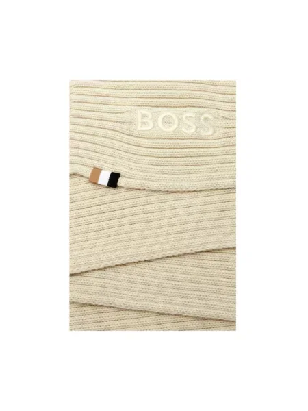 BOSS szalik z dodatkiem wełny gładki beżowy