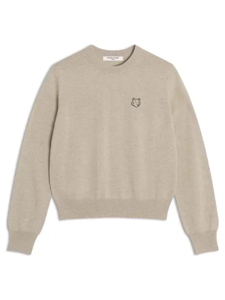 Sweter Maison Kitsune wełniany z długim rękawem beżowy