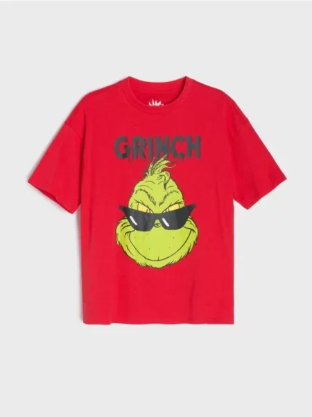 Sinsay tričko s vánočním motivem Grinch červená