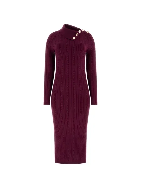 Gulerat rochie midi Guess asimetrică roșu