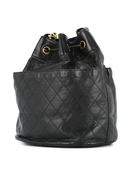Prošívaný stahovací šňůrka náhrdelník Chanel Pre-owned černý