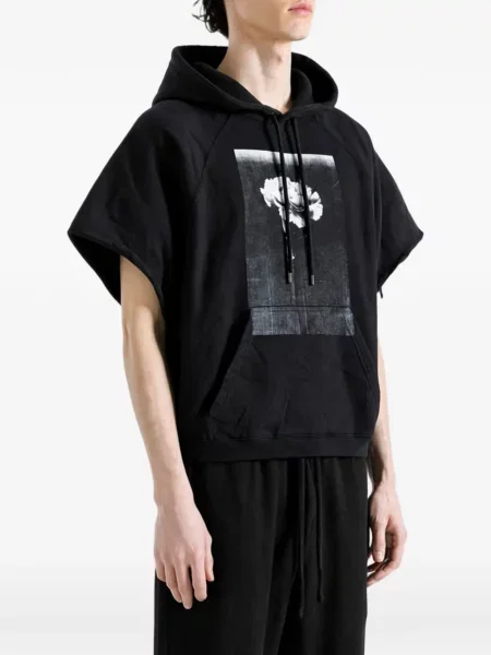 Scurt hanorac cu glugă Balenciaga cu imagine negru